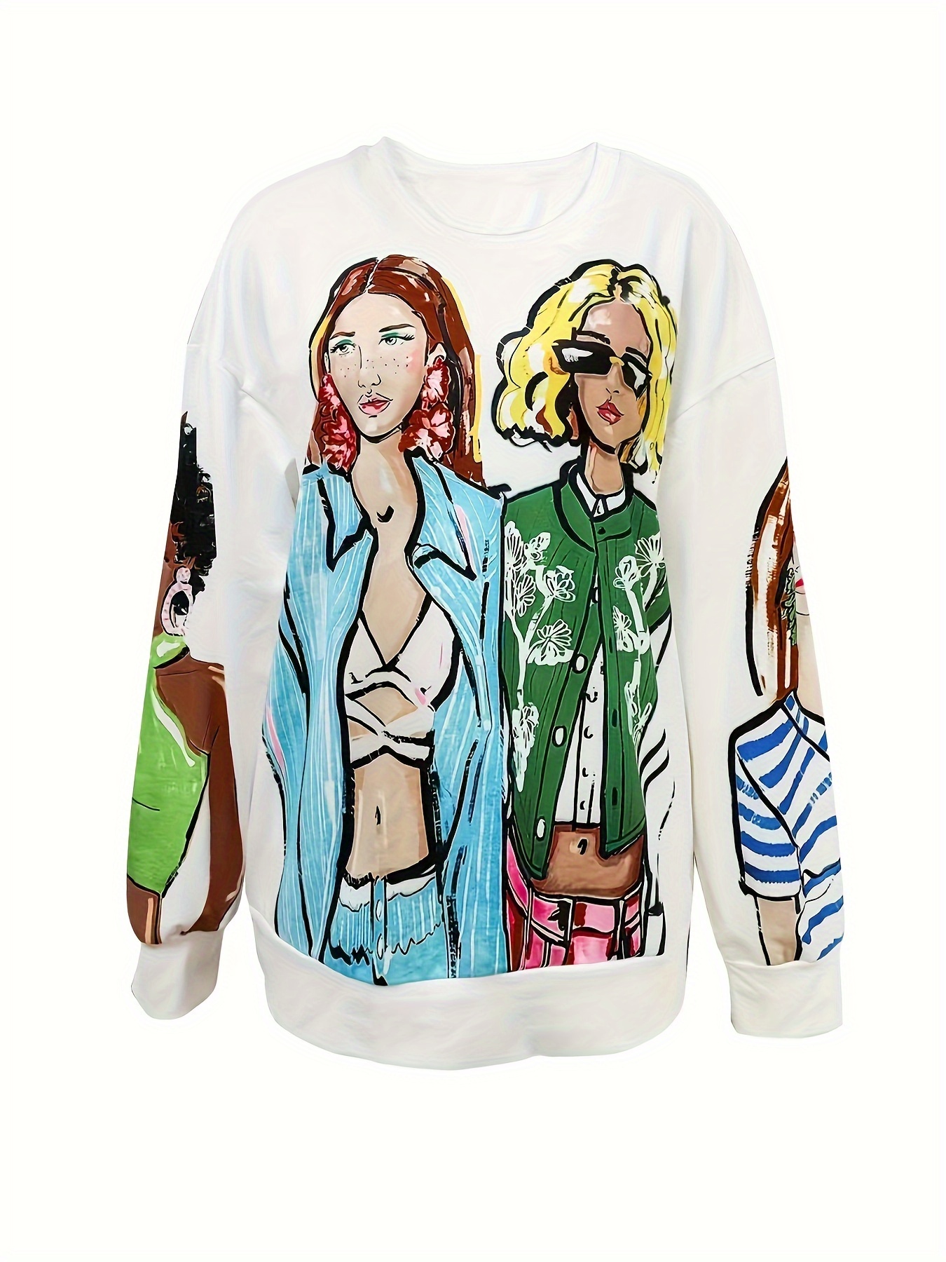 figure print pullover sweatshirt casual long sleeve crew neck sweatshirt for fall winter womens clothing details 0