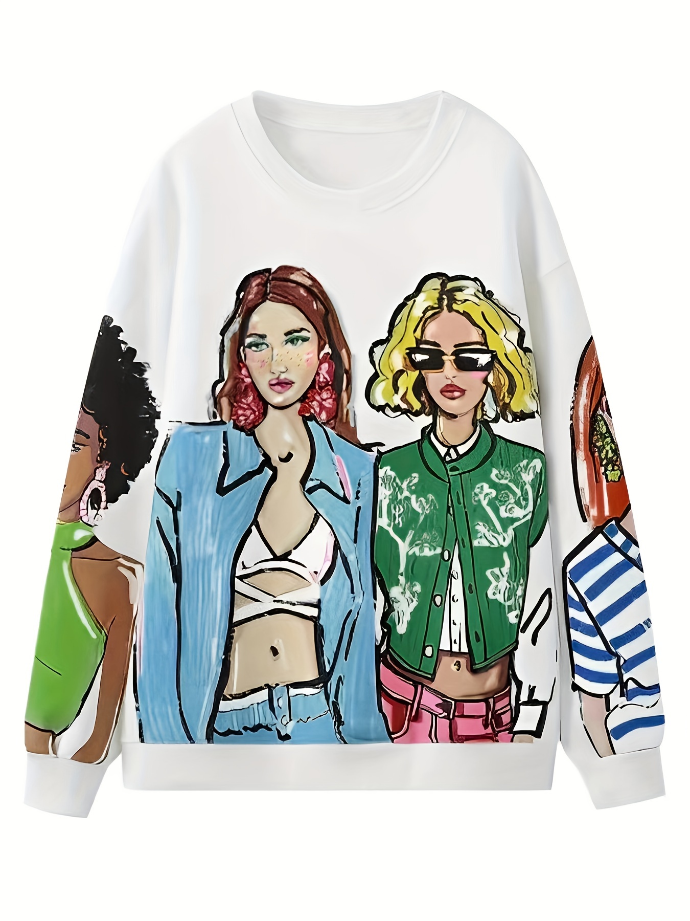 figure print pullover sweatshirt casual long sleeve crew neck sweatshirt for fall winter womens clothing details 1