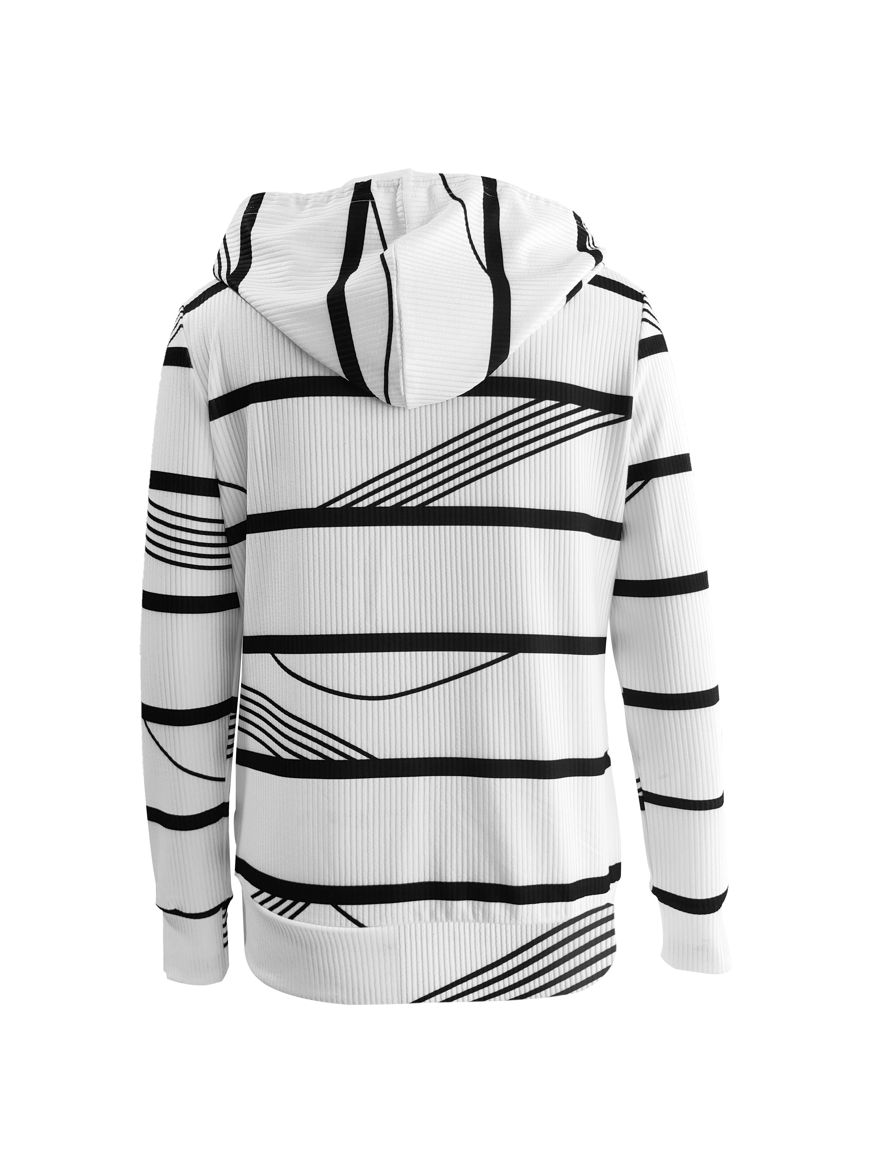 stripe print drawstring hoodie casual button front long sleeve hoodies womens clothing details 0