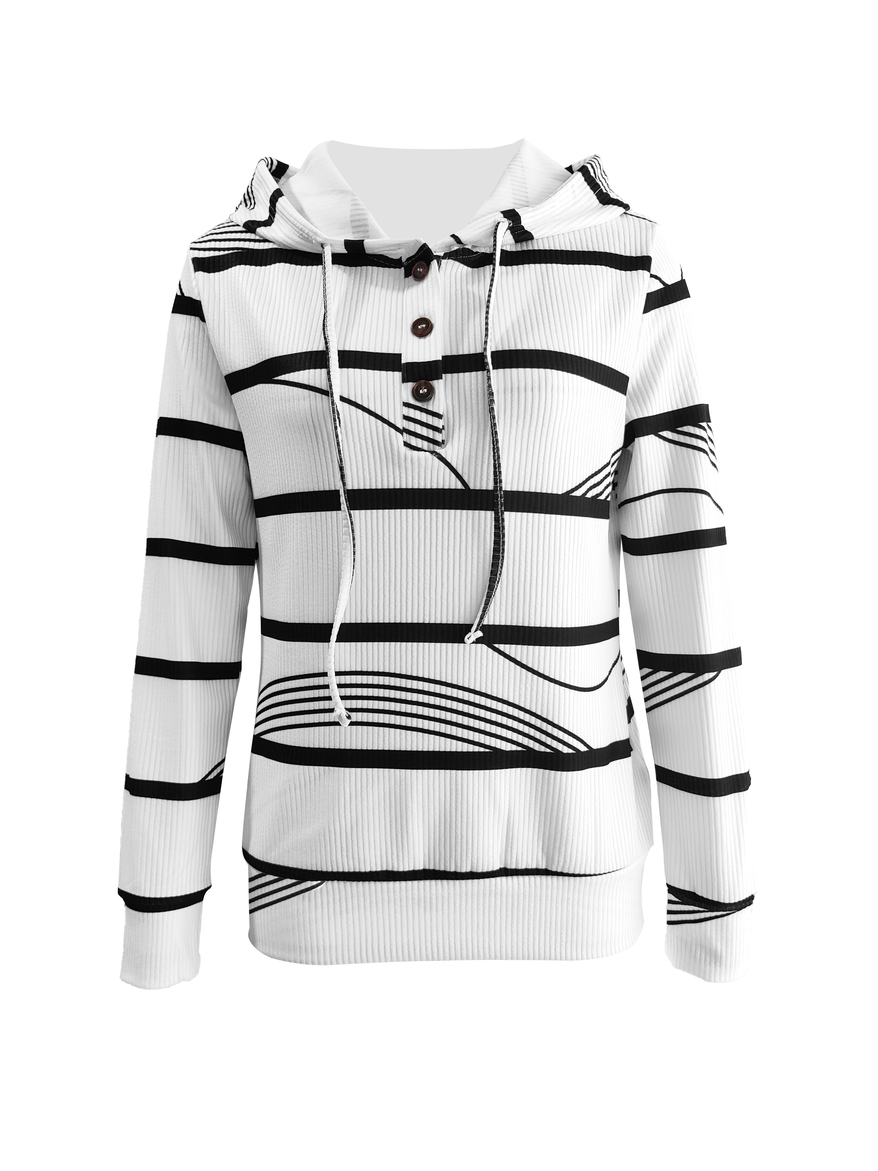 stripe print drawstring hoodie casual button front long sleeve hoodies womens clothing details 2
