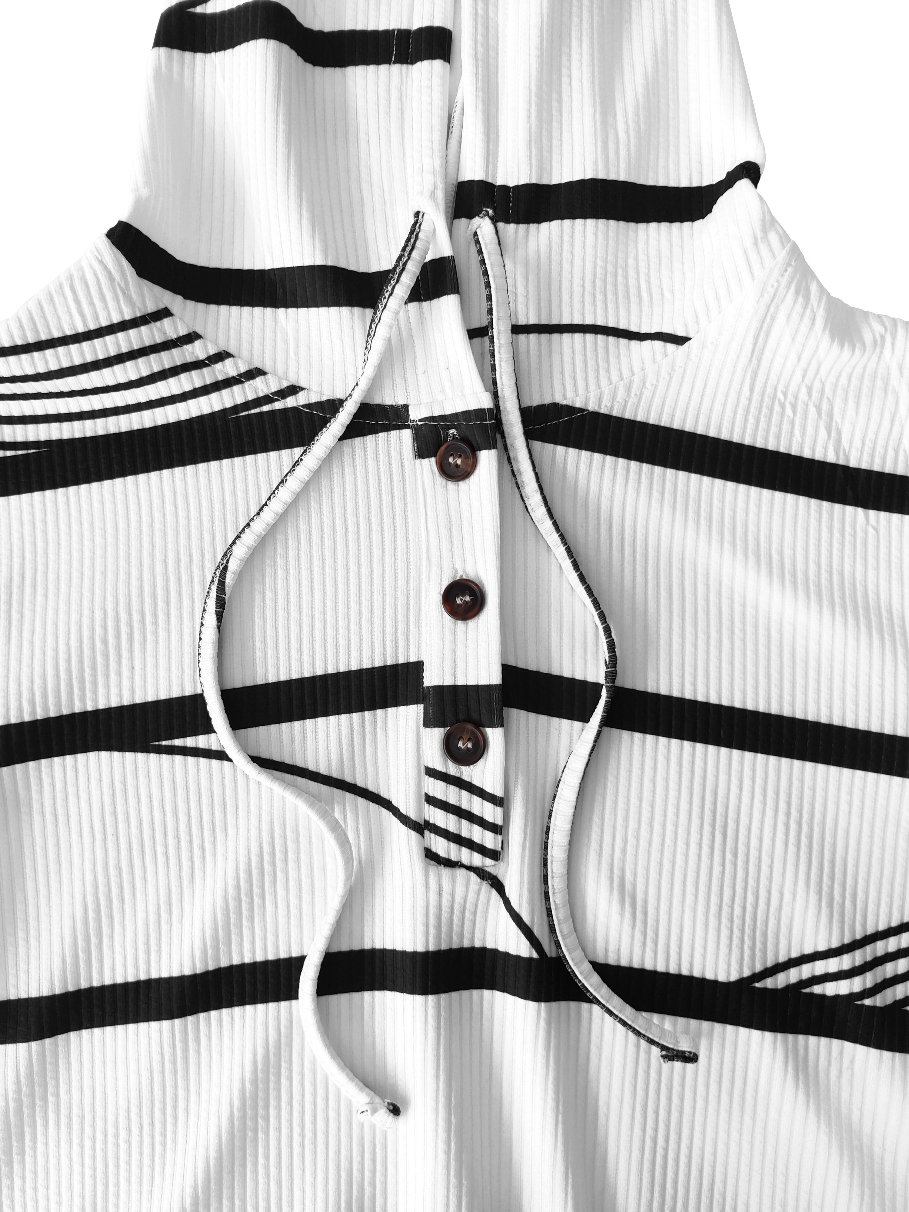 stripe print drawstring hoodie casual button front long sleeve hoodies womens clothing details 3