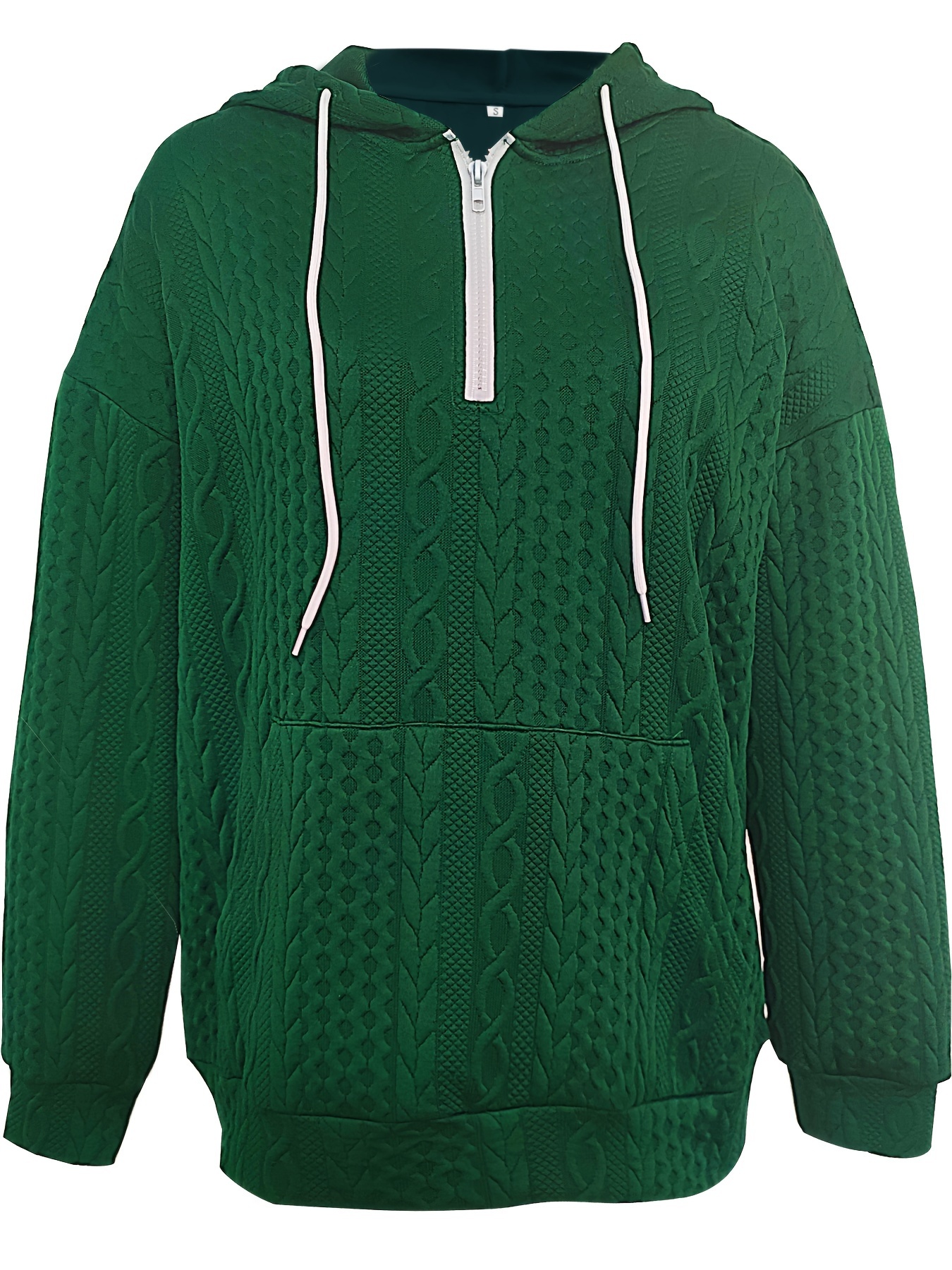 cable knit quarter zip hoodie casual long sleeve drawstring hoodies sweatshirt womens clothing details 1