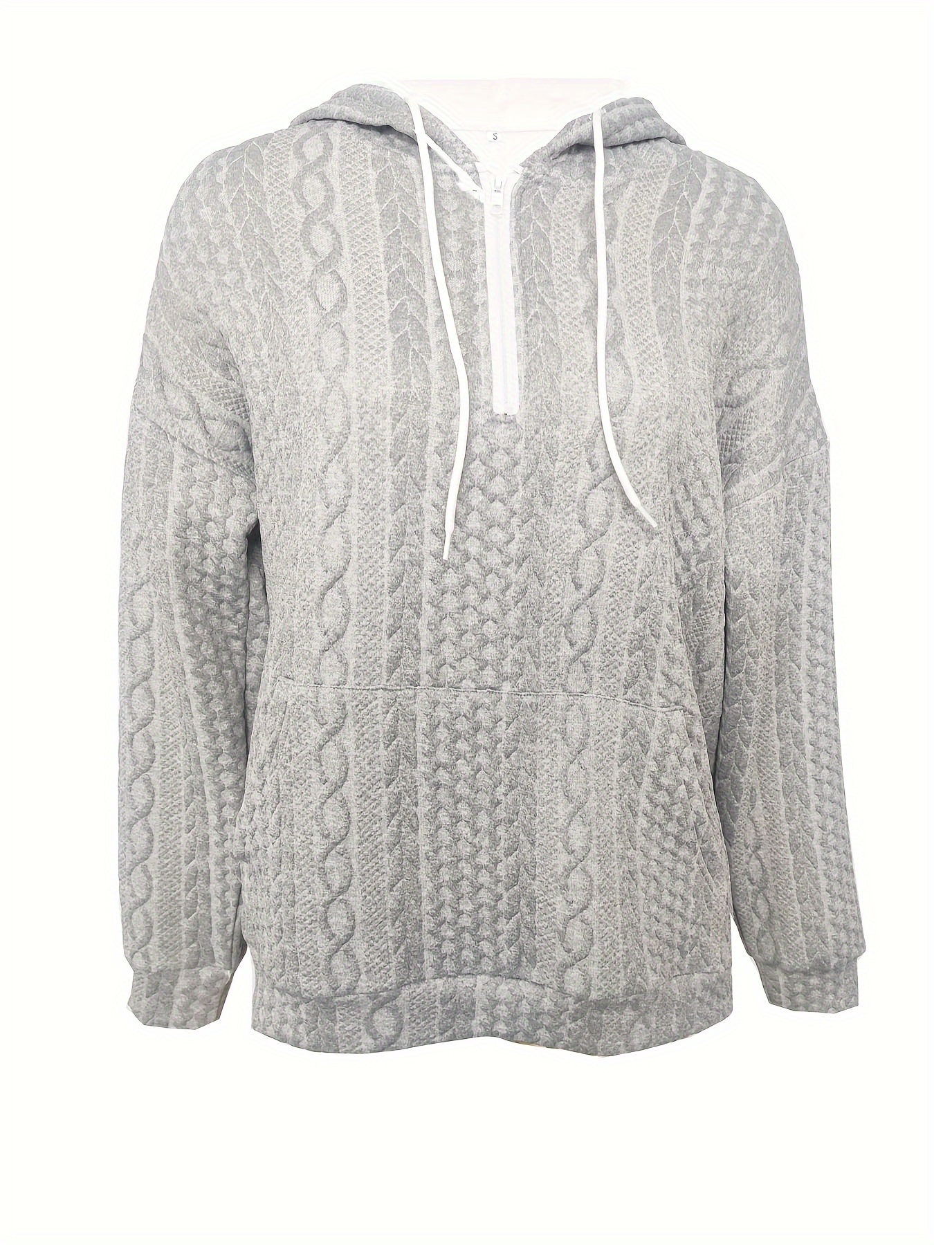 cable knit quarter zip hoodie casual long sleeve drawstring hoodies sweatshirt womens clothing details 4