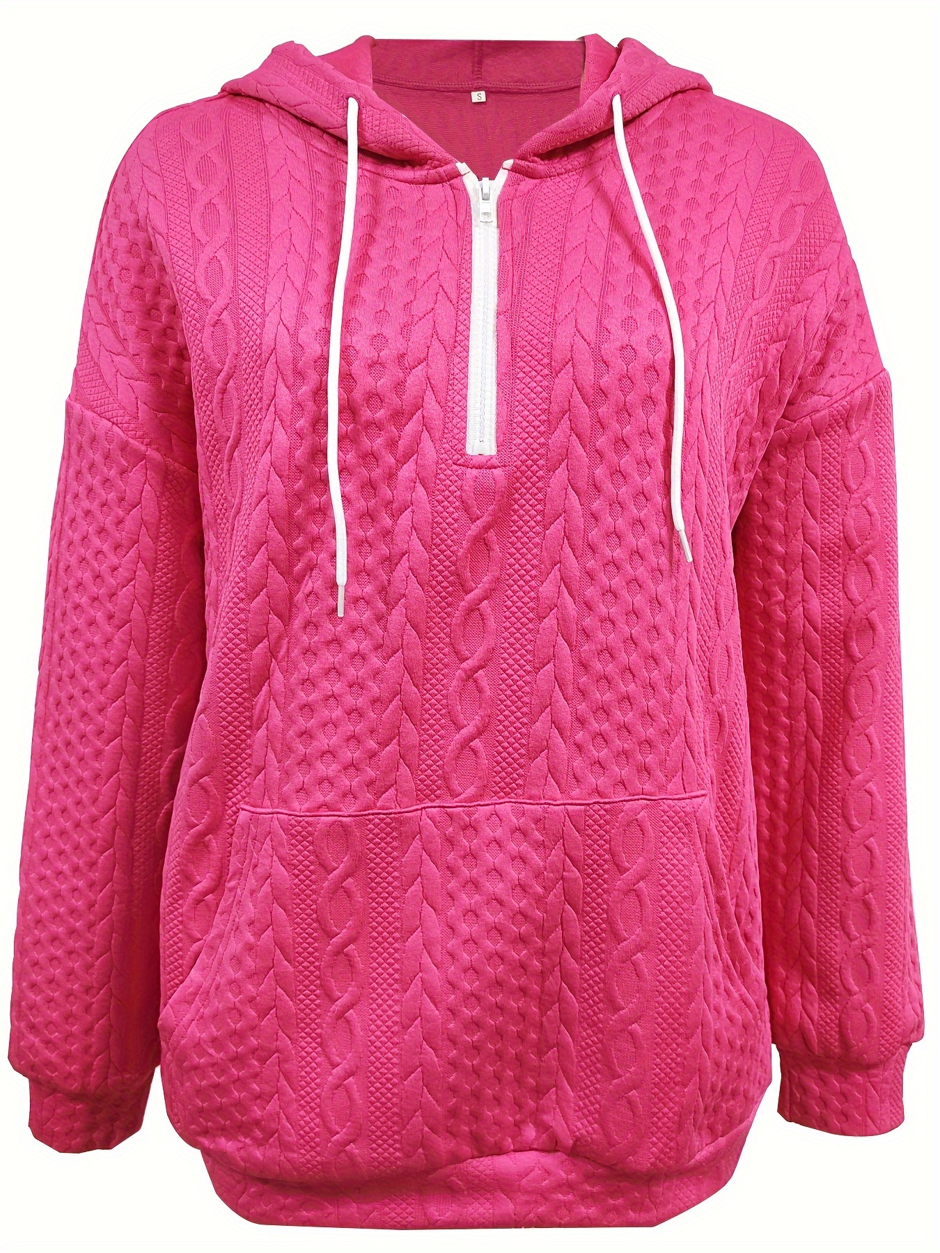 cable knit quarter zip hoodie casual long sleeve drawstring hoodies sweatshirt womens clothing details 7