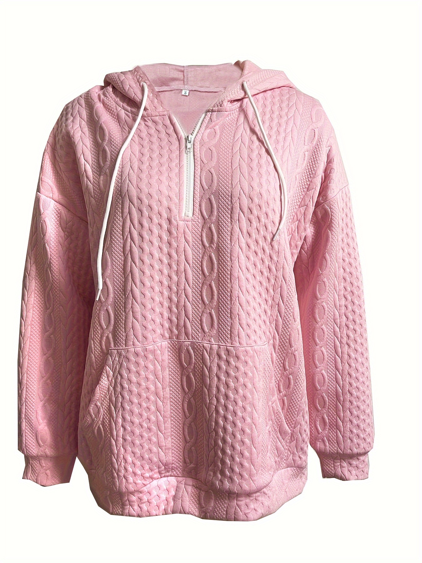 cable knit quarter zip hoodie casual long sleeve drawstring hoodies sweatshirt womens clothing details 10