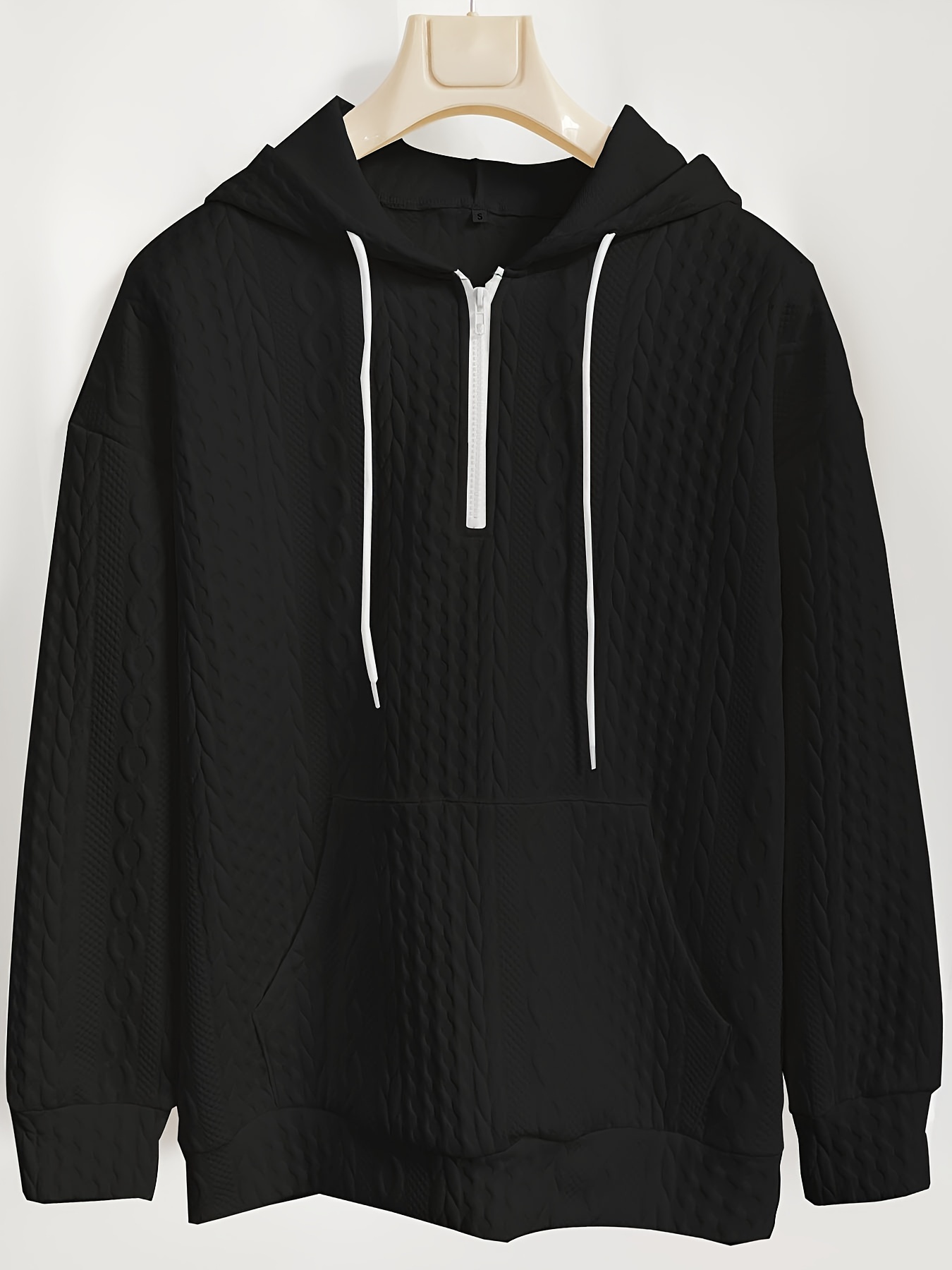 cable knit quarter zip hoodie casual long sleeve drawstring hoodies sweatshirt womens clothing details 20