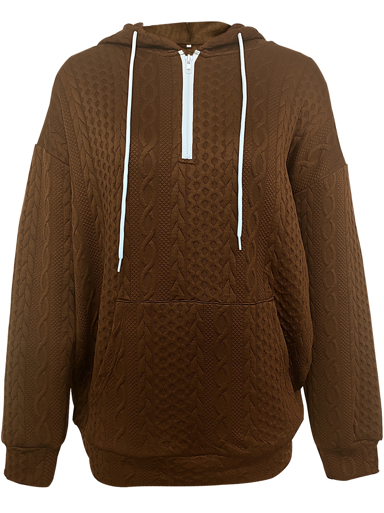 cable knit quarter zip hoodie casual long sleeve drawstring hoodies sweatshirt womens clothing details 22
