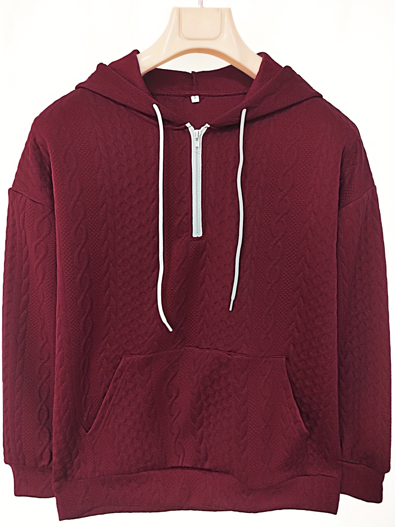 cable knit quarter zip hoodie casual long sleeve drawstring hoodies sweatshirt womens clothing details 29