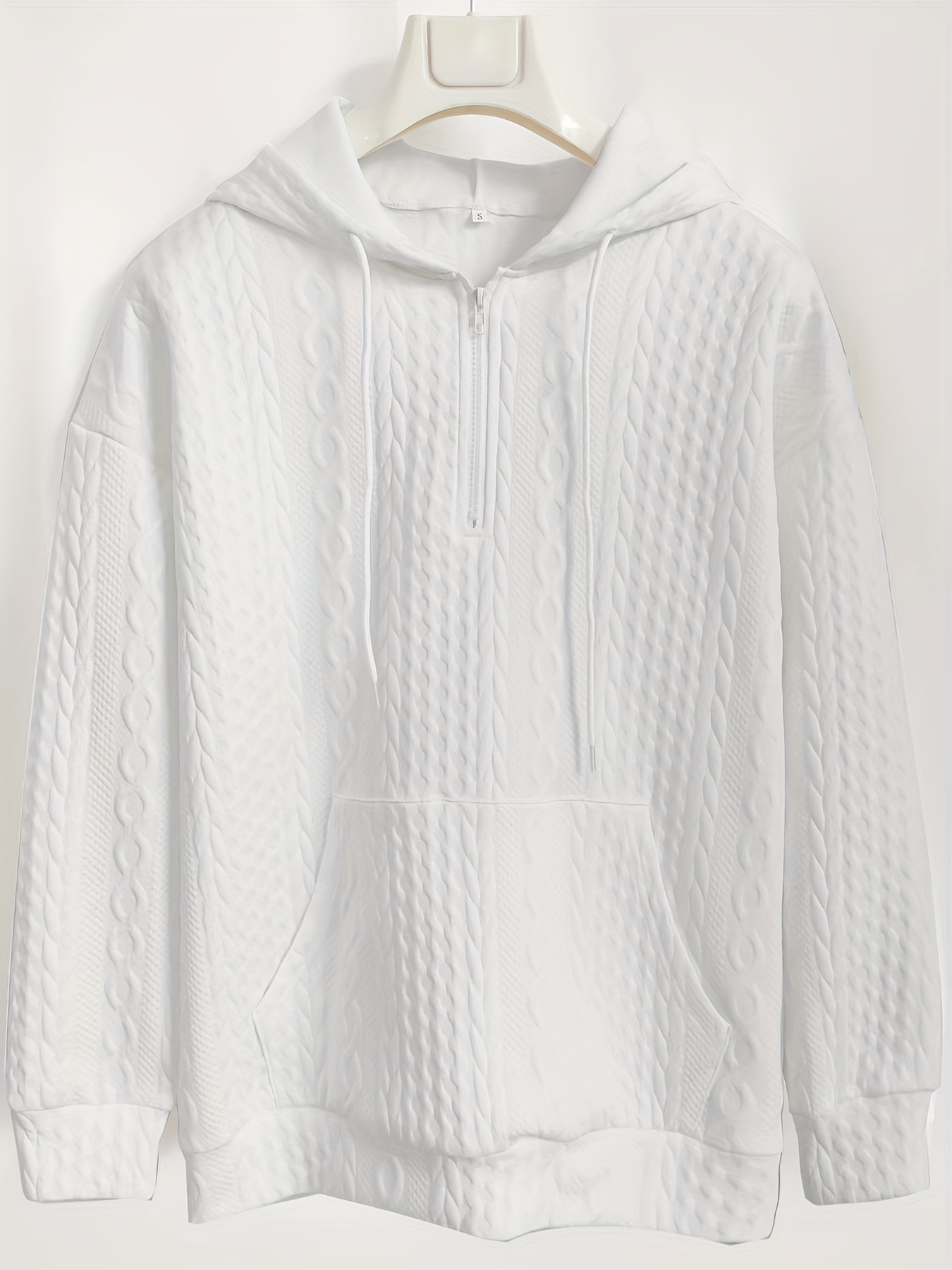 cable knit quarter zip hoodie casual long sleeve drawstring hoodies sweatshirt womens clothing details 32