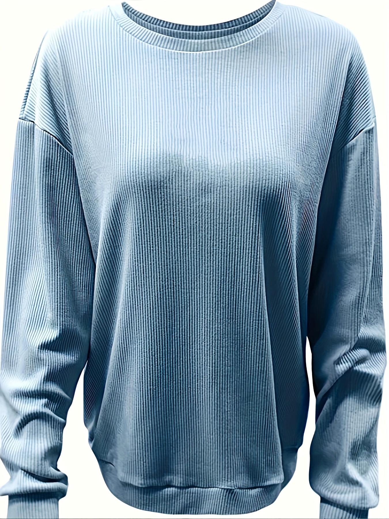 solid textured crew neck sweatshirt casual long sleeve loose sweatshirt womens clothing details 6