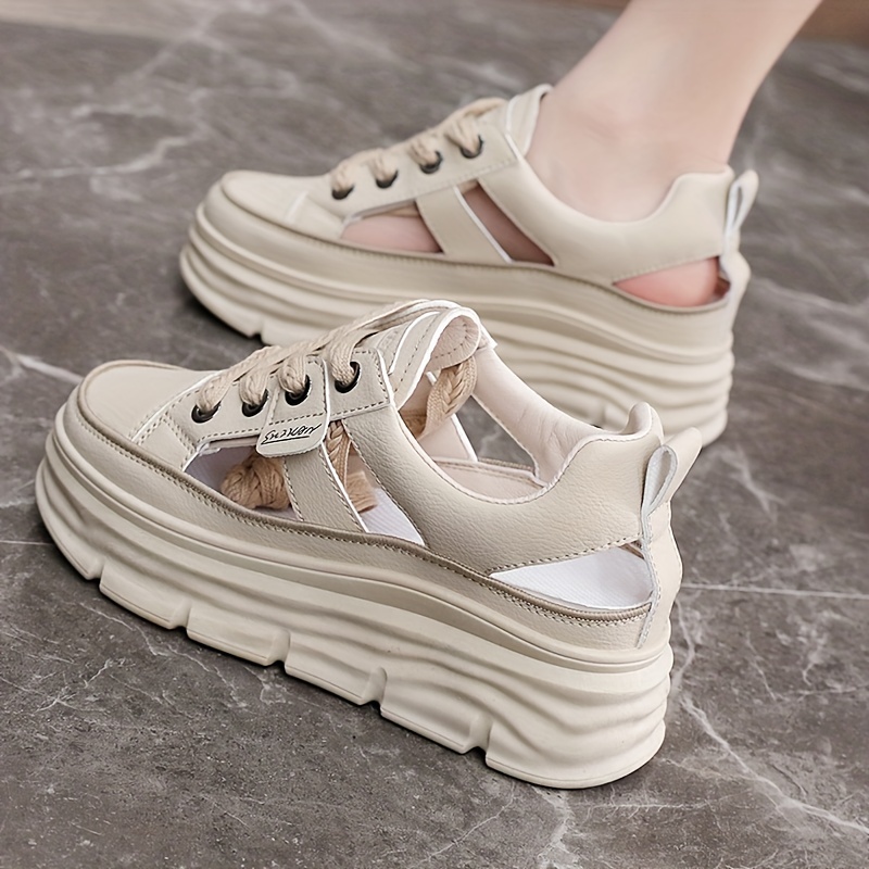 cutout design platform sneakers women s casual lace outdoor details 1
