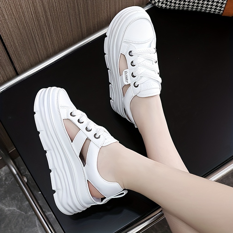 cutout design platform sneakers women s casual lace outdoor details 3