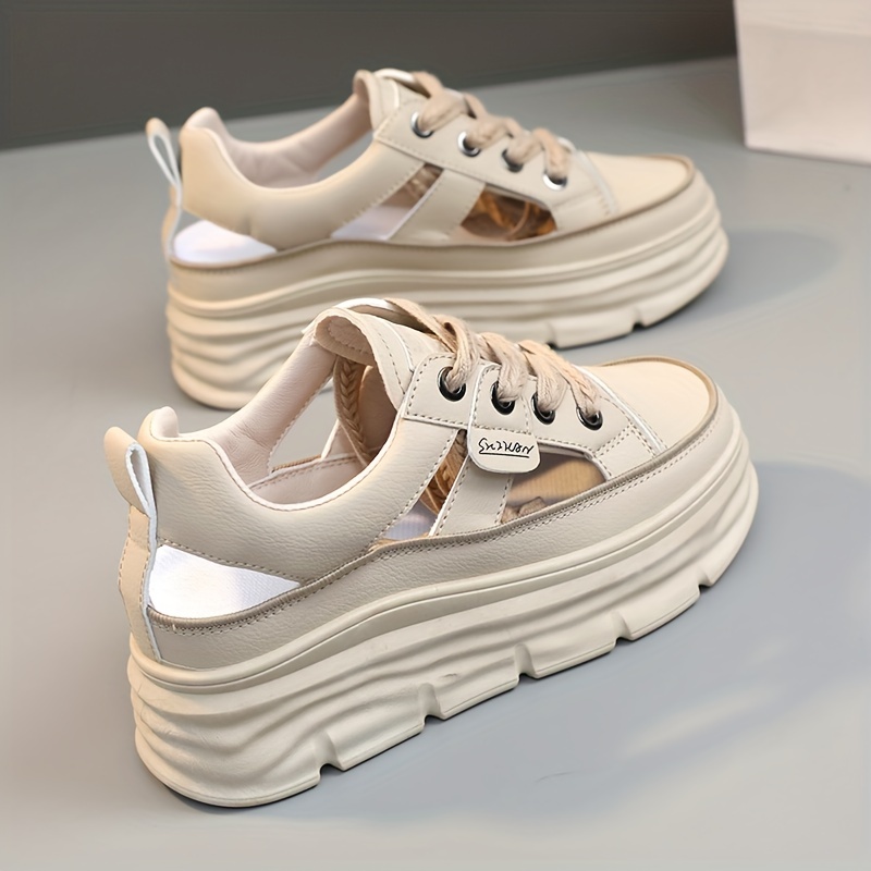 cutout design platform sneakers women s casual lace outdoor details 5