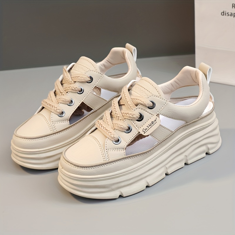 cutout design platform sneakers women s casual lace outdoor details 6