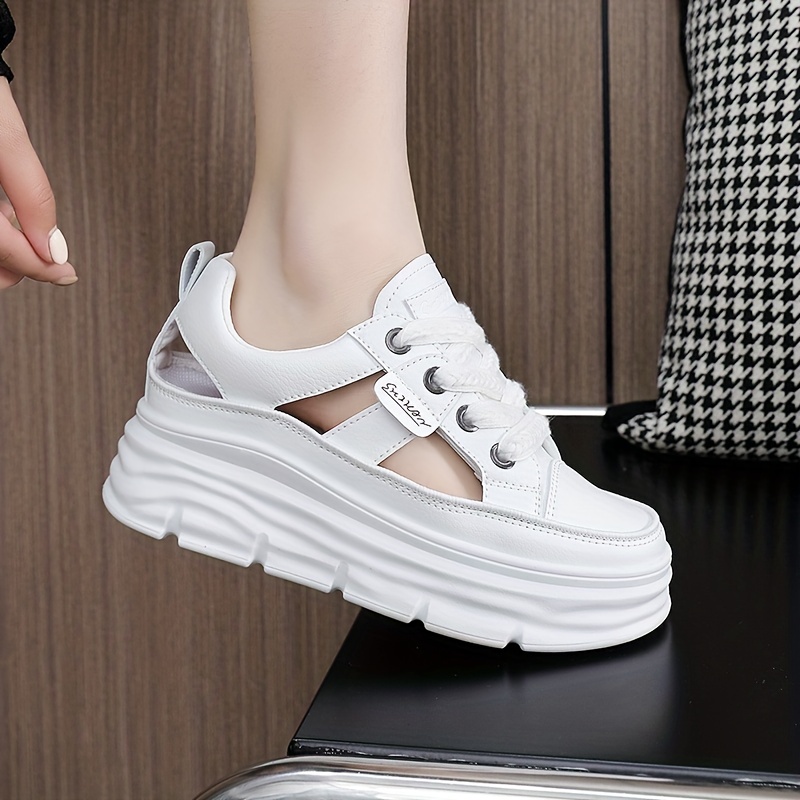 cutout design platform sneakers women s casual lace outdoor details 7