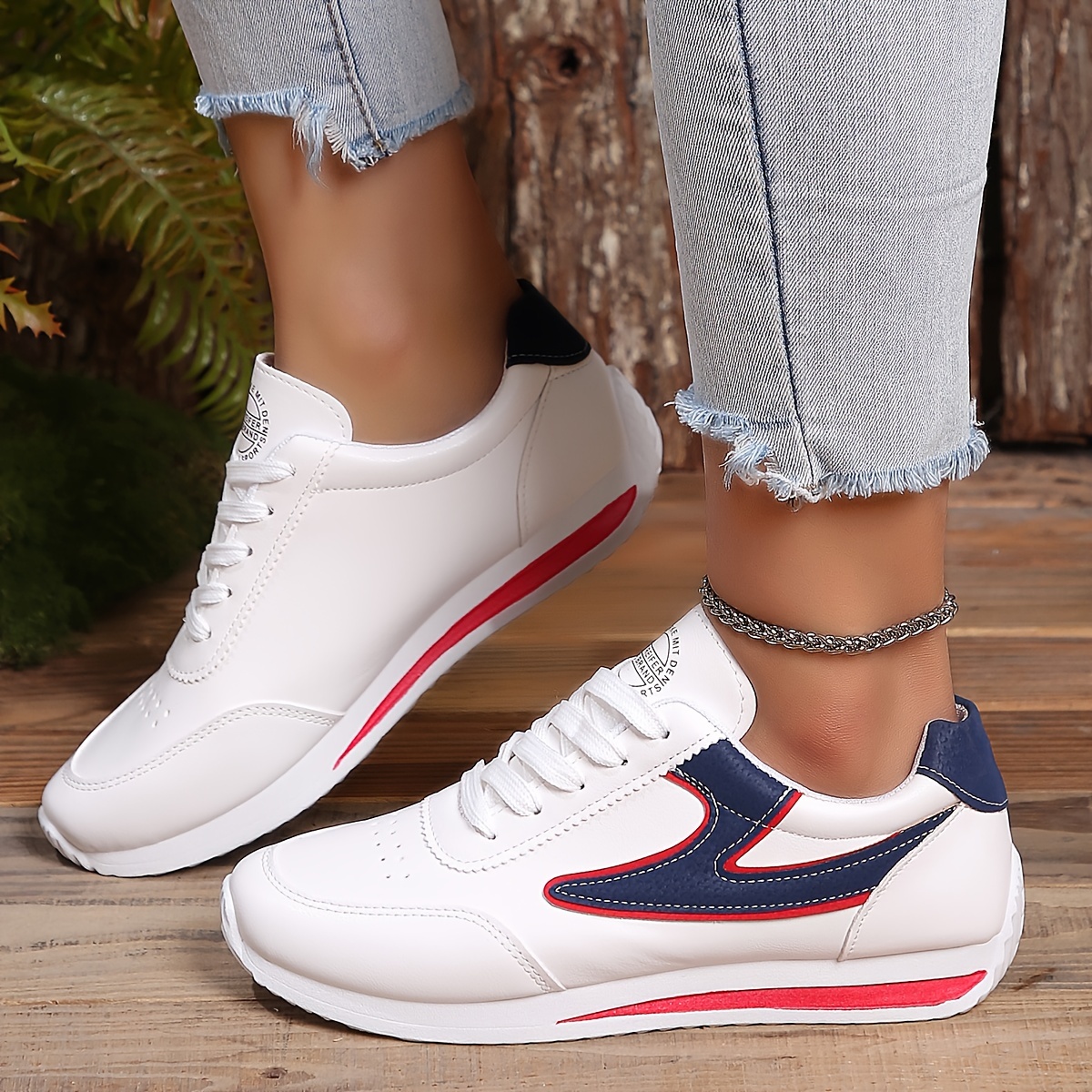 simple flat sneakers women s casual lace outdoor shoes details 4